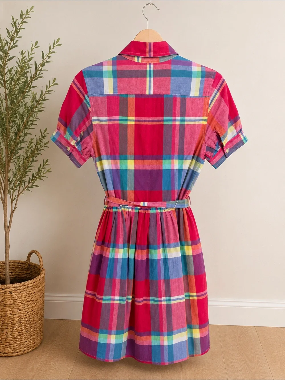 Ralph Lauren Girls Multicolor Plaid Button-Front Shirt Dress sz 14
